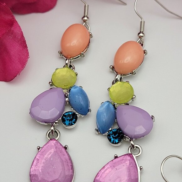 Silver Tone Colorful And Clear Crystal Pierced Earrings LOT Of 6 Pairs VTG.-MOD - Picture 3 of 11